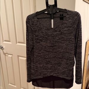 White House Black Market Black Heather Long Sleeve Top with Sheer Hem